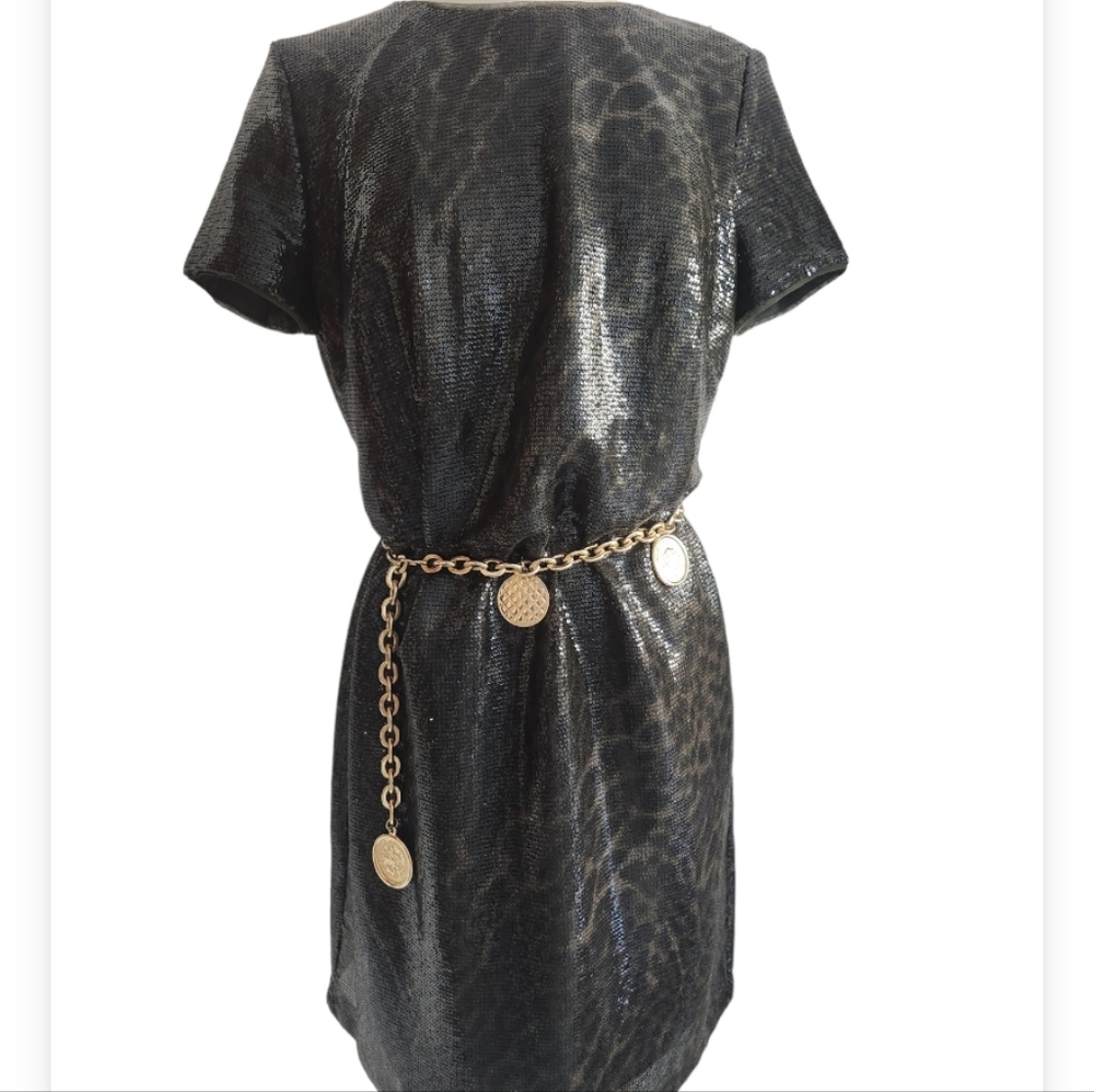 Ralph Lauren Black Label Ocelet Print Sequined Cocktail Party Dress Black Label - Picture 2 of 10